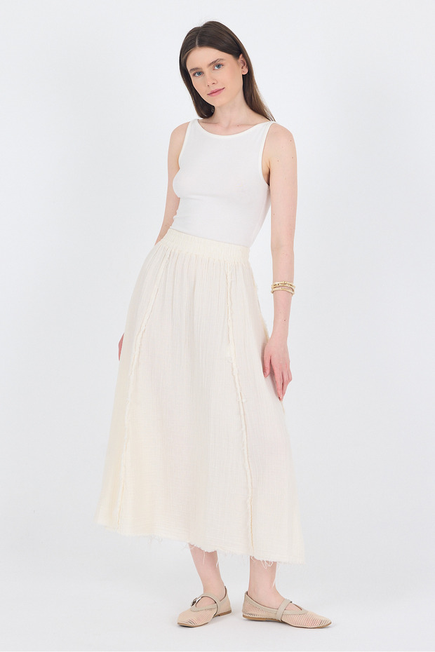 Natural 100% Cotton Muslin Midi Skirt 7038