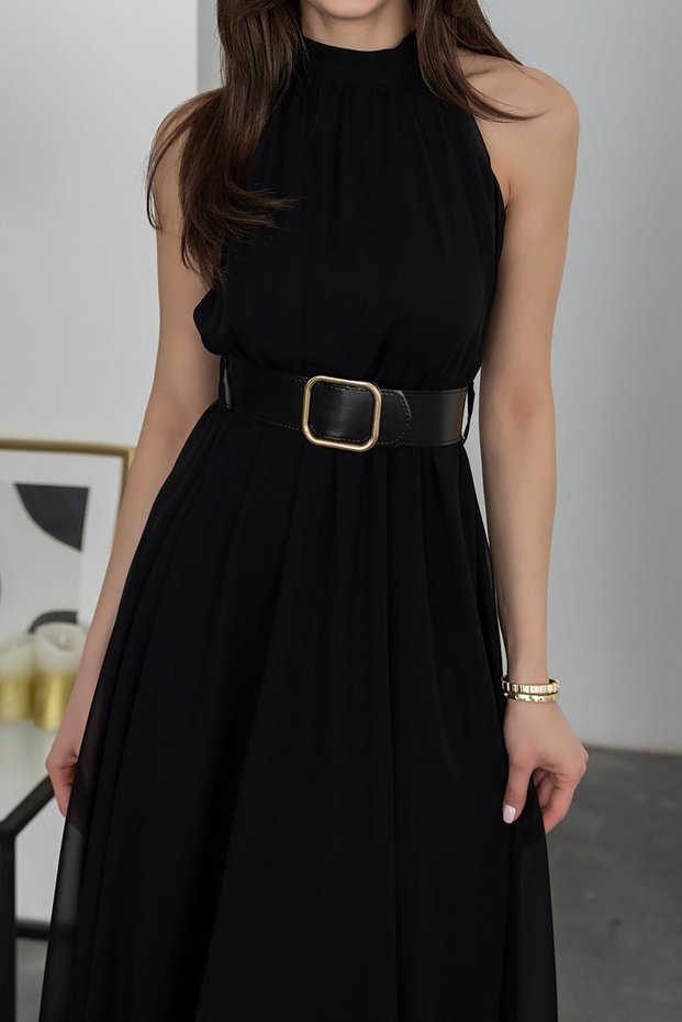 Women Halter Neckline with Belt Chiffon Dress Nbmy3734