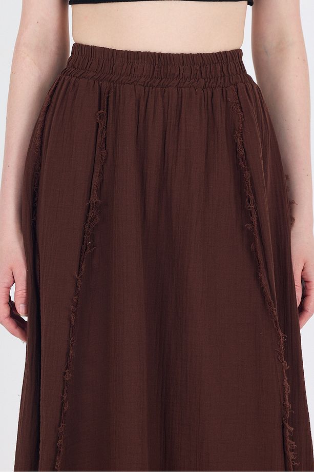 Kahve %100 Pamuk Müslin Midi Etek 7038 - 4