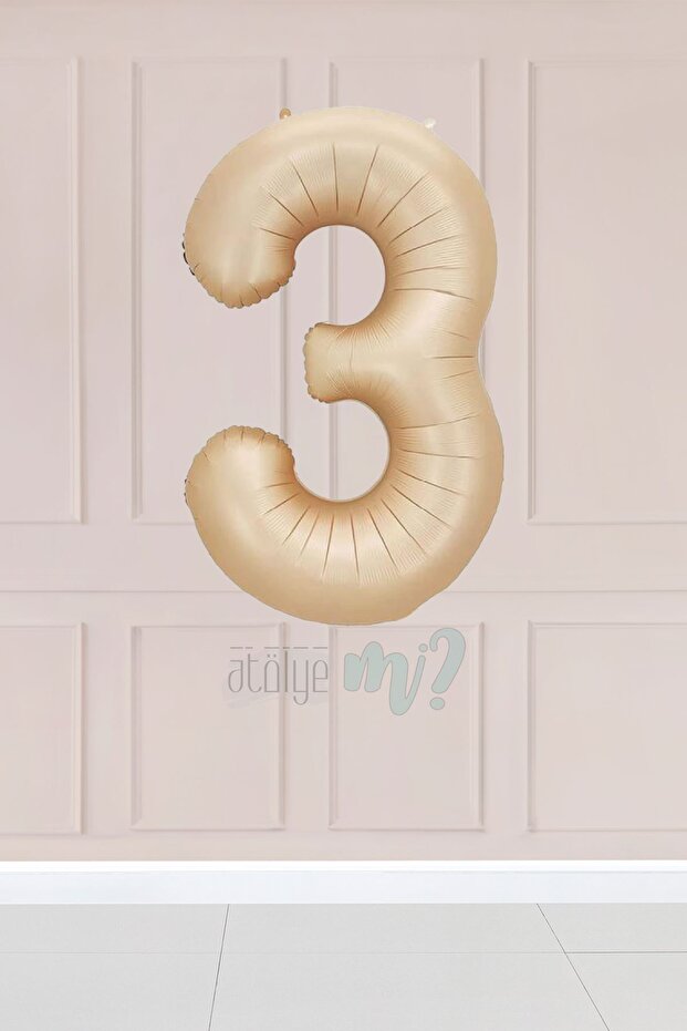 3 Year Old Caramel Number Balloon 34 Inch Sand Beige Age Balloon