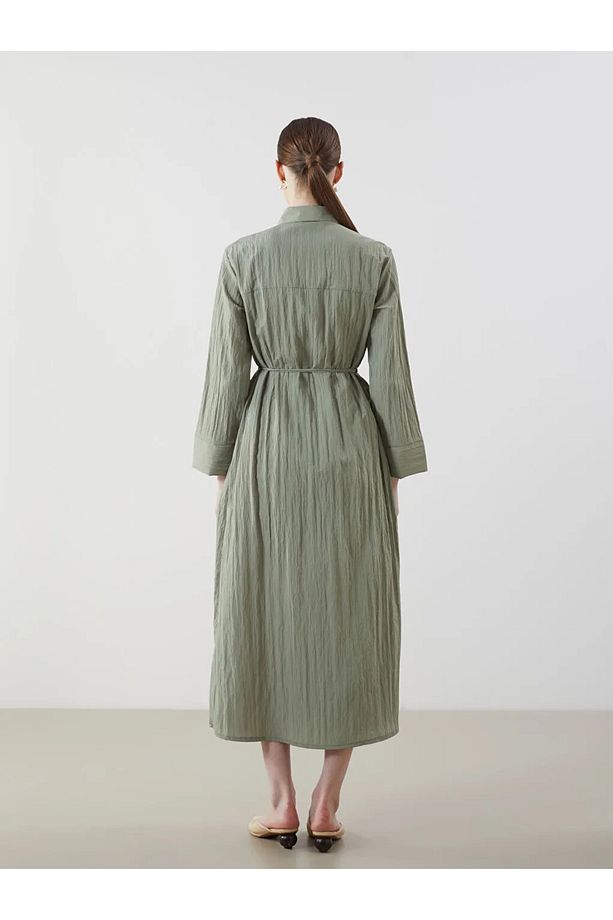 LCW Modest Yeşil Oversize Dokulu Kadın Gömlek Elbise - 4