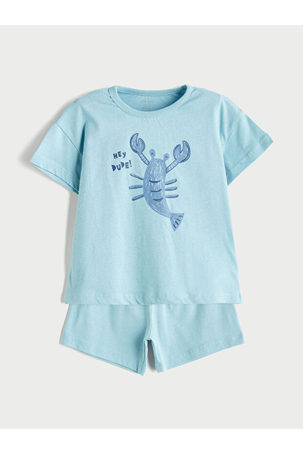 Blue Crew Neck Baby Boy T-Shirt and Shorts 2-Piece Set