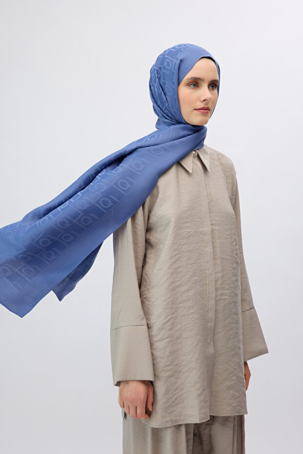 İpek Jakar Monogram Şal İndigo - 1