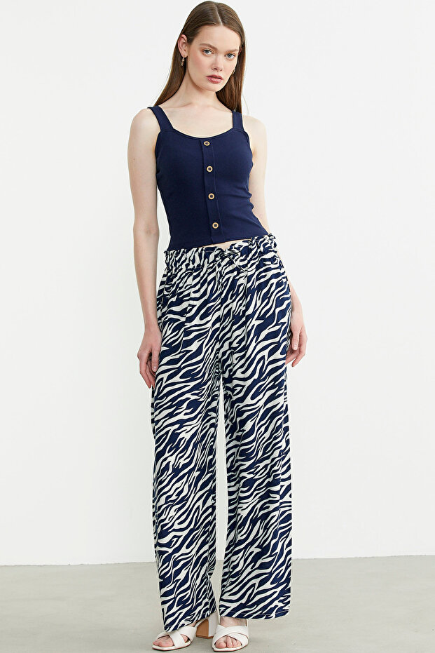 Fitilli Düğme Detaylı Basic Atlet - Lacivert - 4