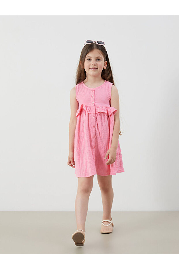 Mg trenden pink buttoned front muslin girl's dress