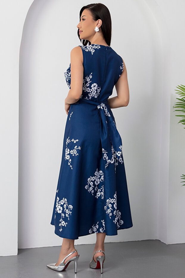 Kruvaze Yaka Bağlamalı Elbise GRS3776 - 7