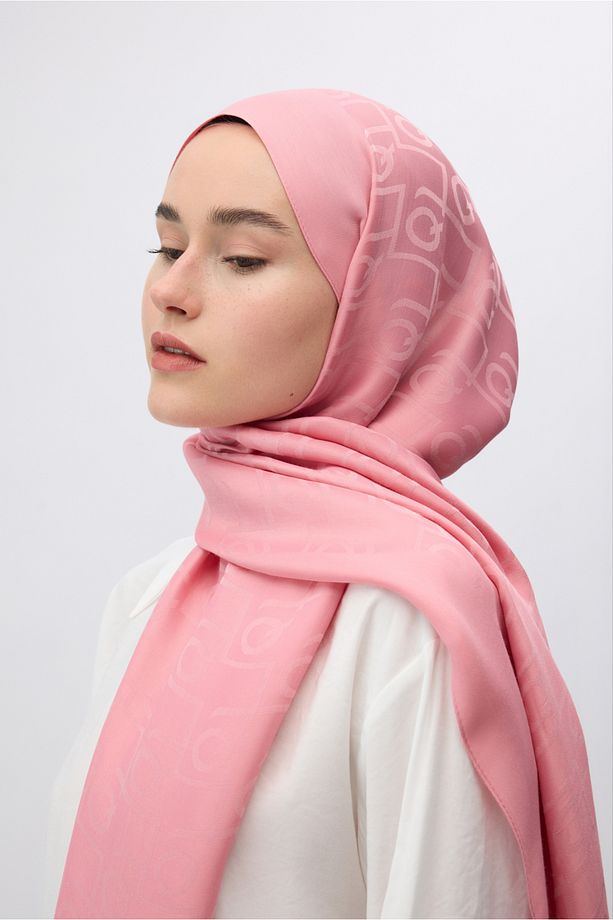 İpek Jakar Monogram Şal Pembe - 2