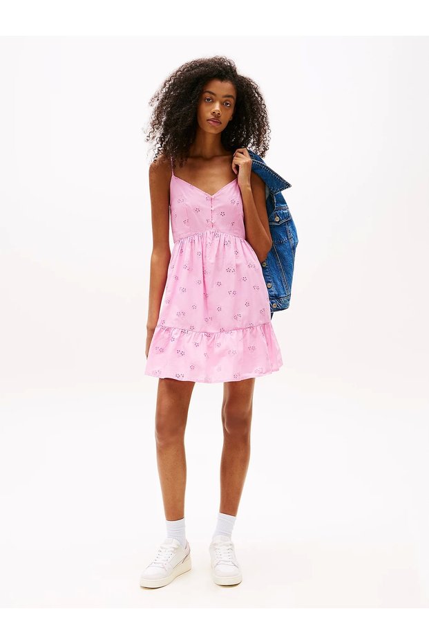 Tommy hilfiger tjw broderie anglaise dress women's pink dress dw0dw21165u06