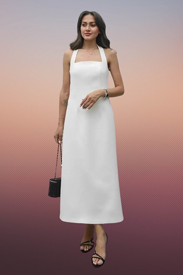 White and Black Strap / Strapless Midi Evening Dress - a Must for Stylish Invitations 803