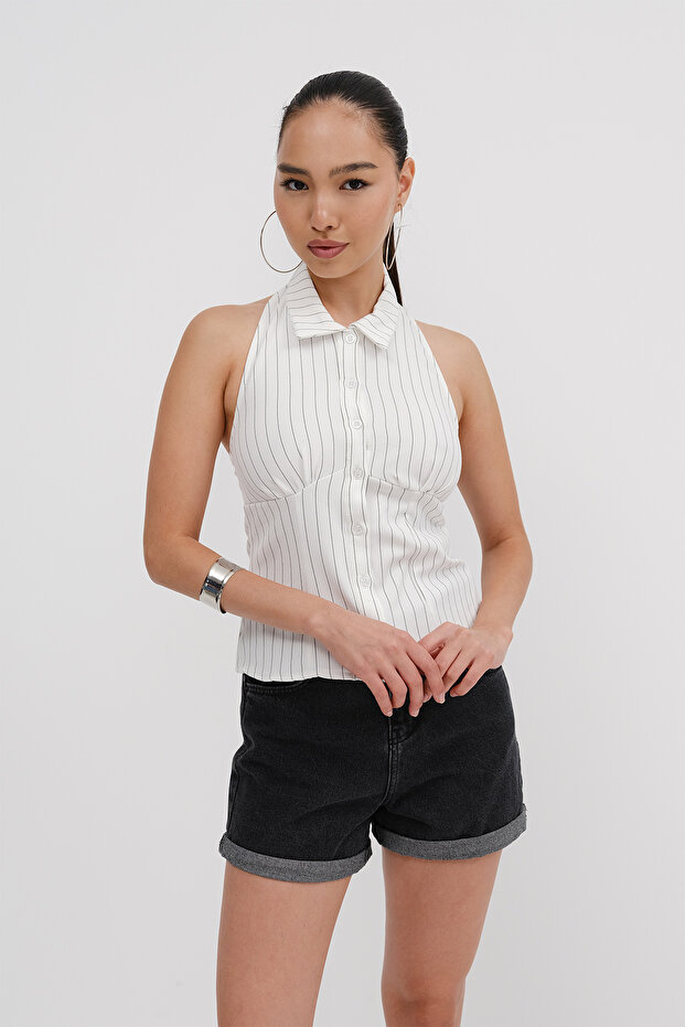 Striped Buttoned Blouse A17347 - 5