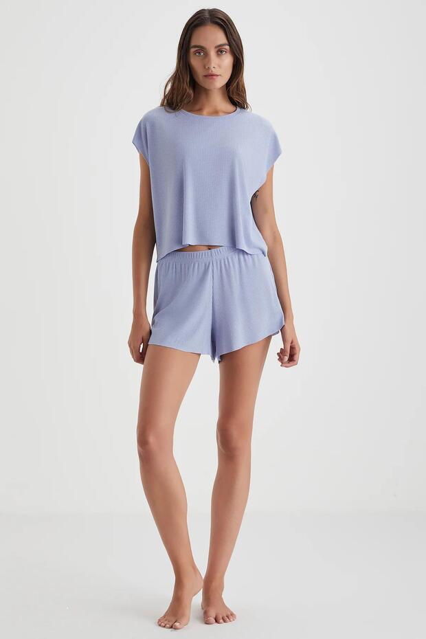 Women's Comfortable Home Wear Set – Summer Model with Indigo Shorts C8T5N49