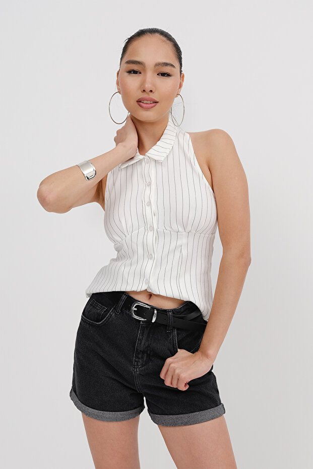 Striped Buttoned Blouse A17347 - 1