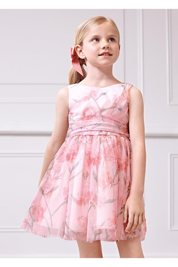 Abel&Lula Girl's Tulle Dress with Flowers - Pink