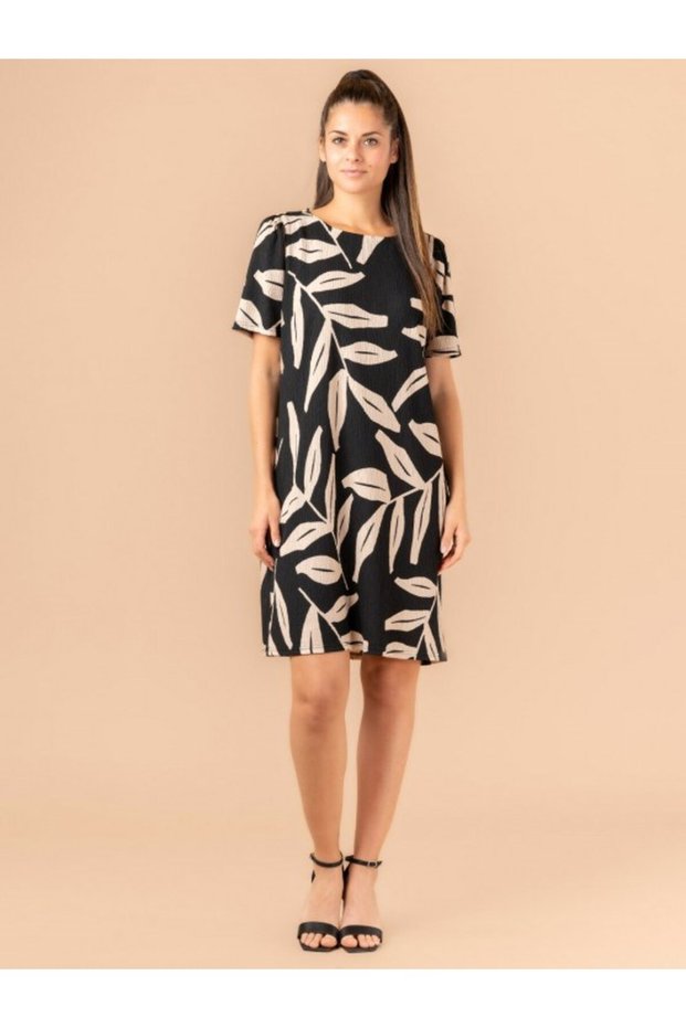 Lupinn Fashion Women's Crew Neck Short Sleeve Leaf Print Relaxed Fit Summer Mini Dress