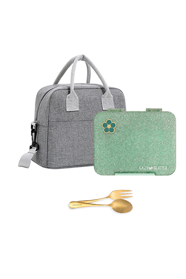 6&4 Convertible Bento Lunch Box w/ Lunch Bag-Glitter Green
