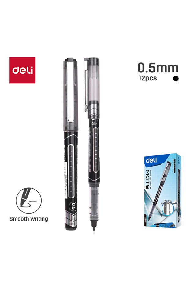 Deli EQ20220 Roller Pen 0.5mm Tip 12PCS Black – Ideal for Office, Study, and Writing Tasks