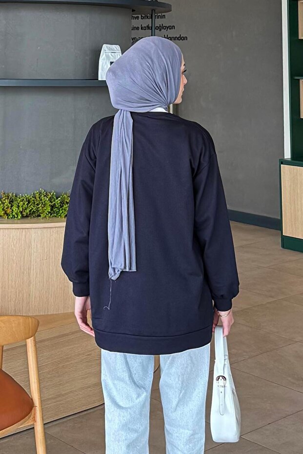 ياقة دائرية من خيطين، لون أزرق داكن - 4