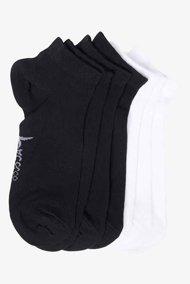 Erkek Siyah-Beyaz Pamuklu 5'li Paket Esnek Patik Çorap - 1