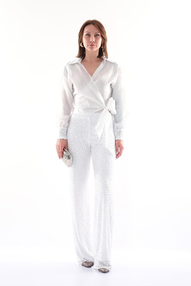 Sequin Garnil Pants Blouse Set - 1