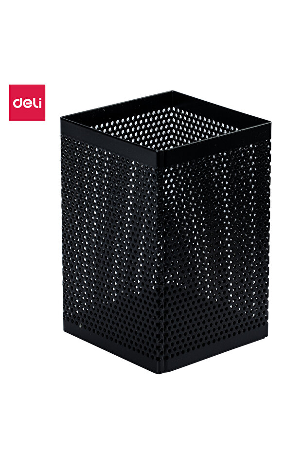 E908 Pen Holder 73×73×115mm Mesh Steel Ideal for Office Desktop – Black
