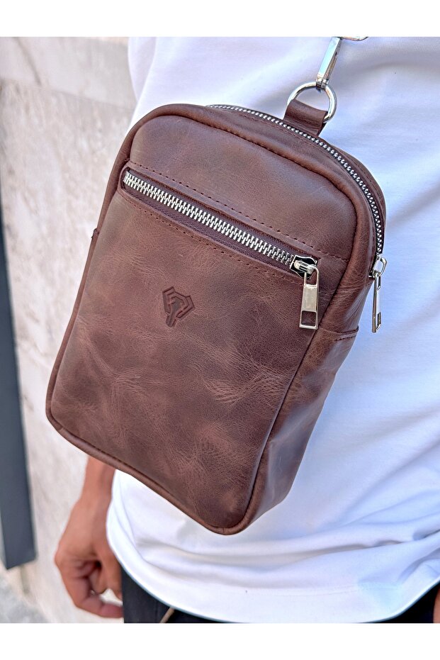Genuine Leather - with Strap - Zippered - Crossbody Crossbody Bag 1008