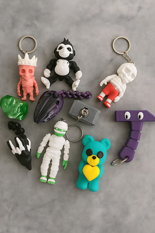 10 Mixed Moving Minimal Keychain Set, a Quality Print