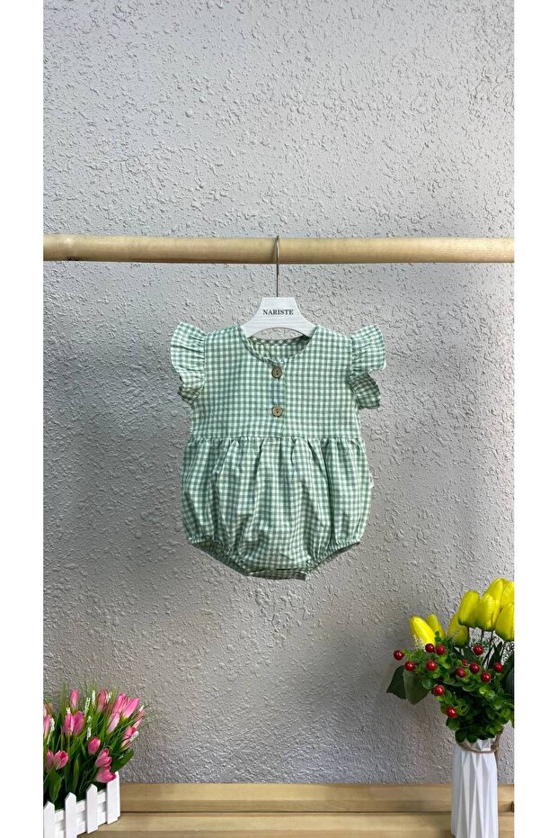 Green Gingham Patterned Jumpsuit - 1