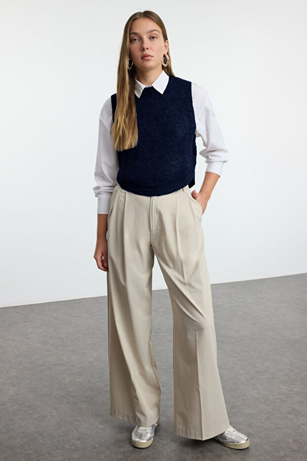 Námořnická modrá Crop Soft Textured Knitted Knitted Sweater TWOAW25SV00013 - 2