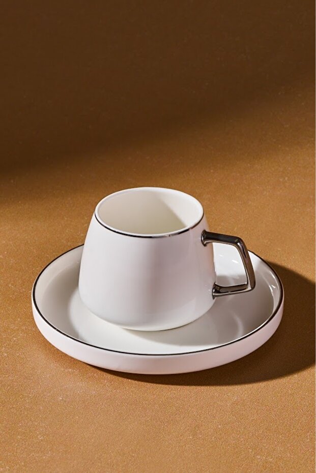 Σετ 12 τεμαχίων πορσελάνινες κούπες espresso Τουρκικού Καφέ για 6 άτομα, 100ml, λευκό και ασημί χρώμα - 4