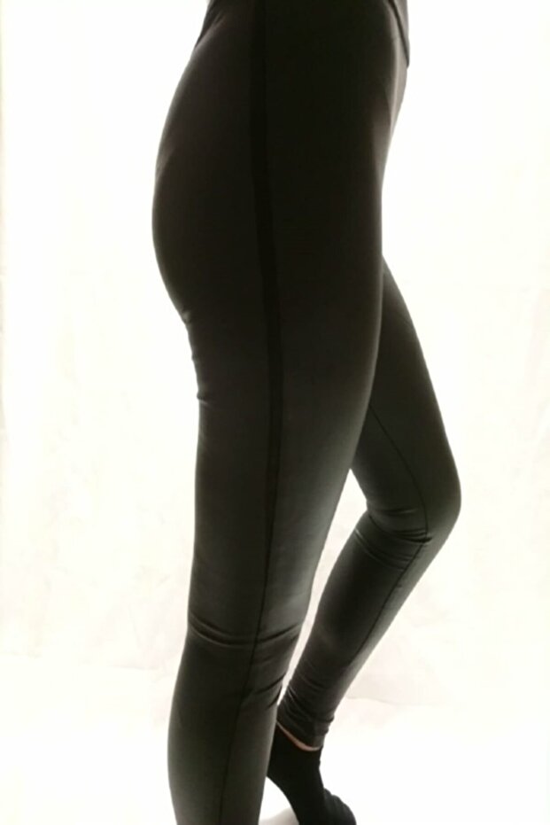 Women's Black Shiny High Waist Slim Leg Lycra Tights