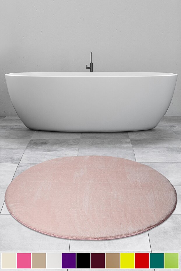 Elite Pudra 100x100 Cm Round Plush Bath Mat Non-Slip Base Pufidik Bathroom Rug