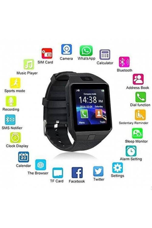 Dz09 Smart Watch Kameralı Simkart Kart Girişli Akıllı Saat Bluetooth - 1