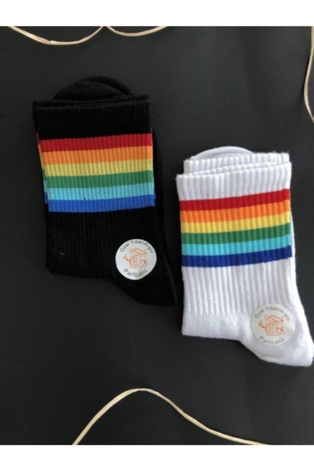 White and Black Striped Unisex College Tennis Socks - 2 Pairs Trend