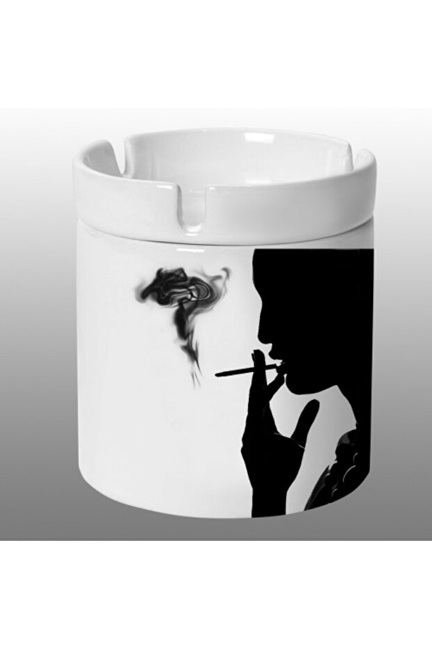 Porcelain Ashtray - Ash Tray with Black Drawing Detail