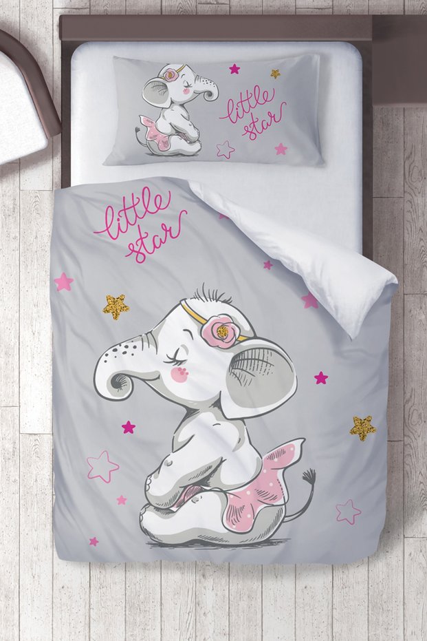 Cotton Micro Satin New Pink Elephant Children's Room Children's Duvet Cover Set Without Sheets