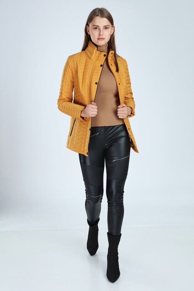 Kadın Sarı Kapitone Mont - 4