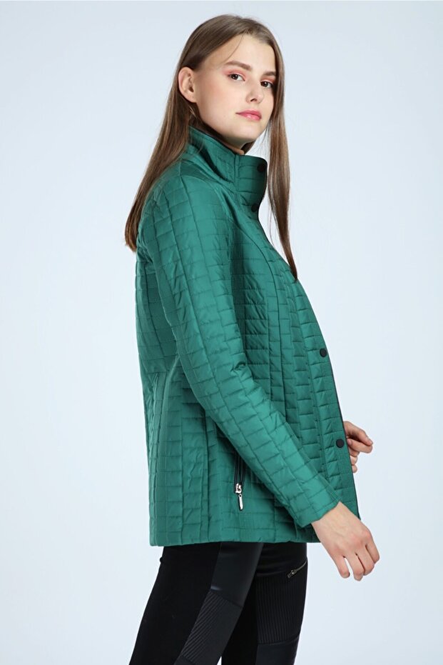 Kadın Yeşil Kapitone Mont - 5