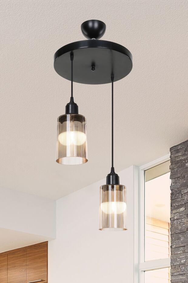 Aksel 2'li Avize Bal Optik Camlı Siyah - 1