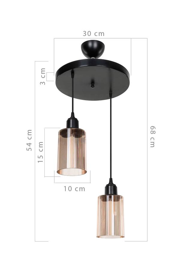 Aksel 2'li Avize Bal Optik Camlı Siyah - 2