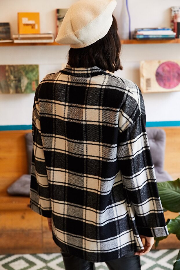 Damska czarno-biała koszula drwala w grubą kratę z pojedynczą kieszenią GML-19000736 - 2