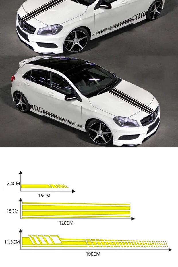 5 Pieces Car Sports Sticker - Auto Sticker - Car Sticker 15x2.5 - 21x90 -10x180 Cm