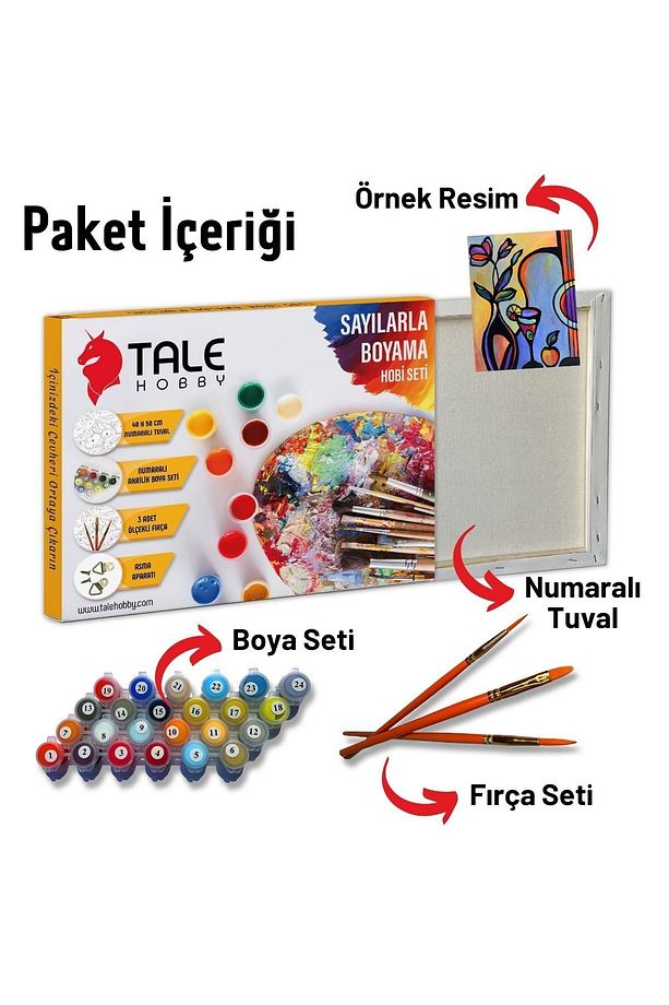 Sayılarla Boyama Seti Kasnaklı 40x50cm Boyalar Ve Fırçalar Dahil - Fil Ve Zürafa - 3