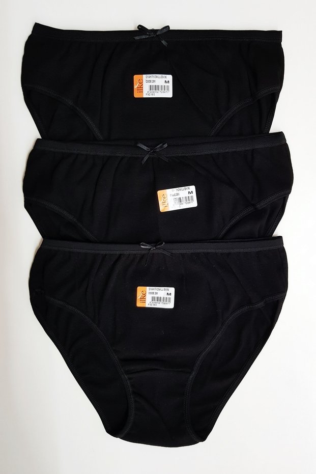 3 Pack Black Color Women's Ribbed Cotton Ribbed Bikini Panties with Piping Edge