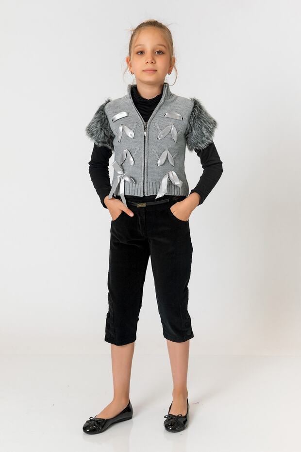 Girl's Black Velvet Capri