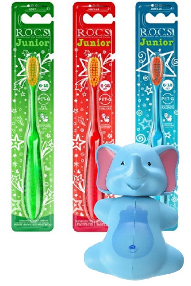 Rocs 6-12 Yaş Diş Fırçası Ve Flipper Fil Figürlü Saklama Kabı Seti - 1