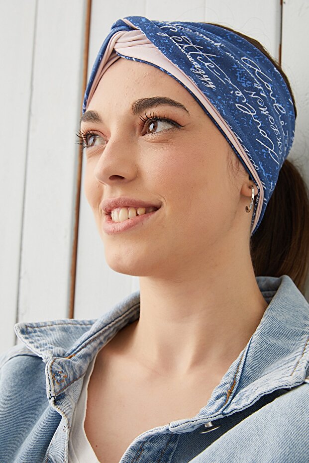 Blue White Bandana Hair Band Extra Soft Flexible Natural Cotton Combed Cotton