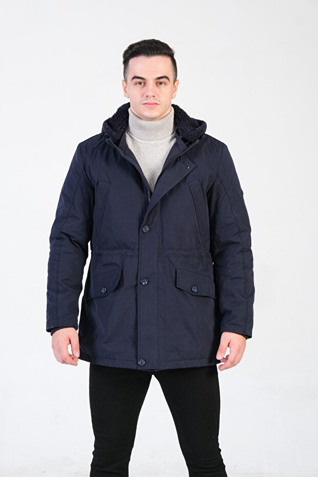 Erkek Lacivert Kapüşonlu Parka - 1