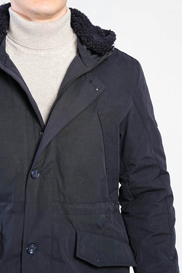 Erkek Lacivert Kapüşonlu Parka - 5