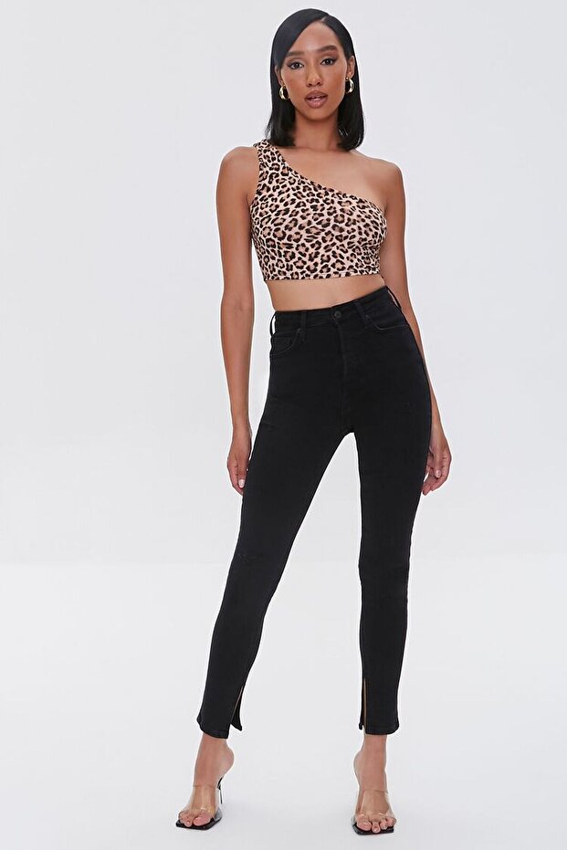 Kadın Leopar Tek Omuz Crop Büstiyer - 4