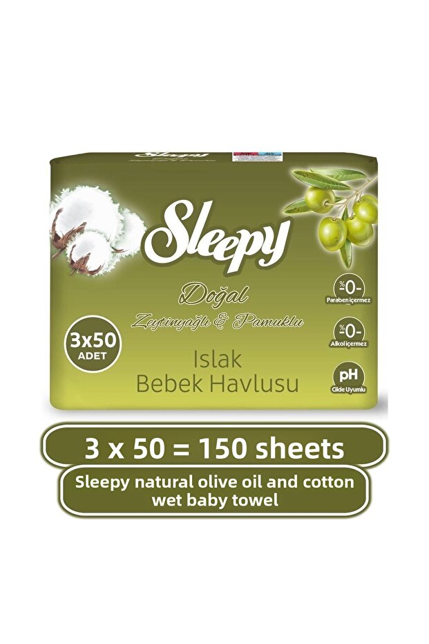 Natural Olive Oil and Cotton Wet Baby Towel 3x50 (150 Sheets)